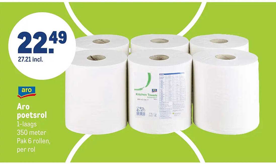 Aro poetsrol 1-laags 350 meter Pak 6 rollen, per rol