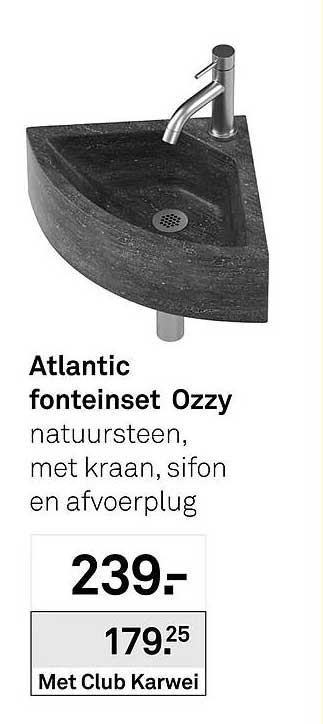 Atlantic fonteineset Ozzy natuursteen, met kraan, sifon en afvoerplug