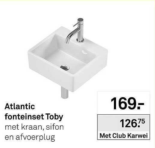 Atlantic fonteineset Toby met kraan, sifon en afvoerplug