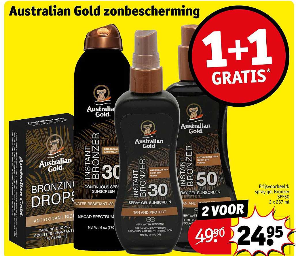 Australian Gold zonbescherming 1+1 gratis