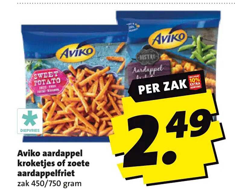 Aviko aardappel kroketjes of zoete aardappelfriet zak 450/750 gram