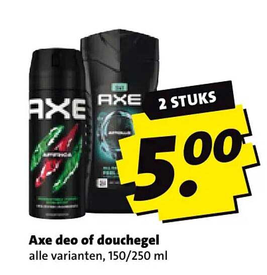 Axe deo of douchegel alle varianten, 150/250 ml 2 stuks