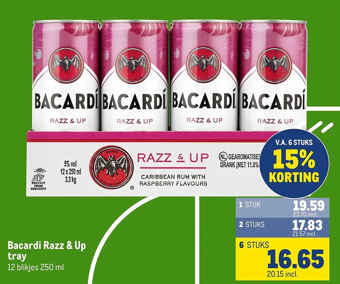Bacardi Razz & Up tray 12 blikjes 250 ml