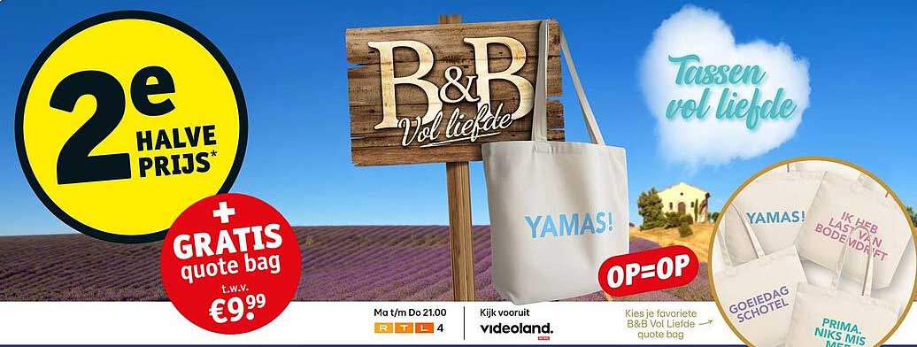 B&B Vol liefde quote bag 2e halve prijs + gratis quote bag