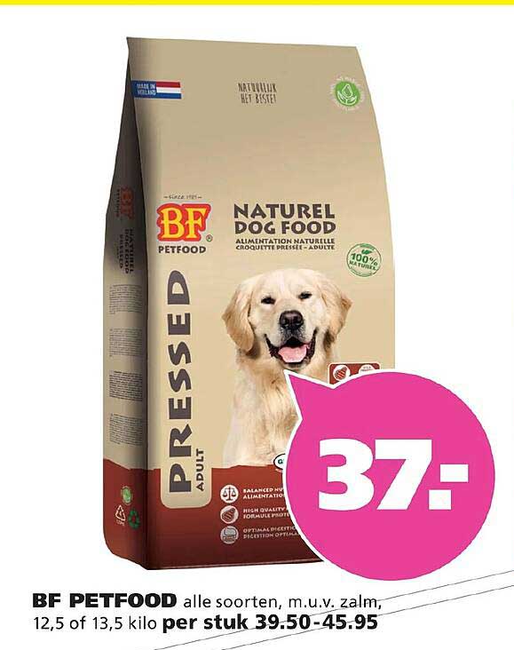 BF PETFOOD alle soorten, m.u.v. zalm, 12,5 of 13,5 kilo per stuk