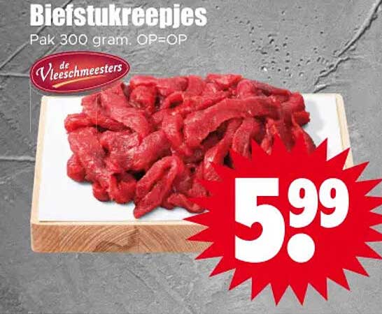 Biefstukreepjes Pak 300 gram, OP=OP