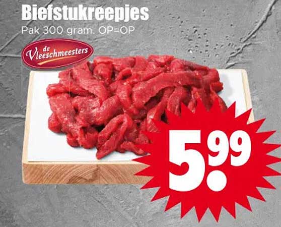Biefstukreepjes Pak 300 gram. OP=OP