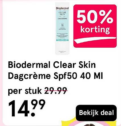 Biodermal Clear Skin Dagcrème Spf50 40 Ml per stuk 50% korting