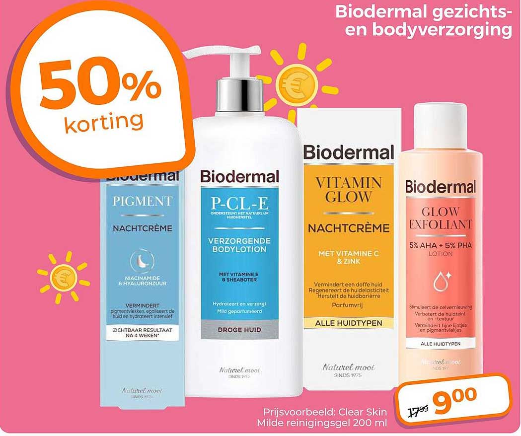 Biodermal gezichts- en bodyverzorging 50% korting