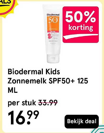 Biodermal Kids Zonne­melk SPF50+ 125 ML 50% korting