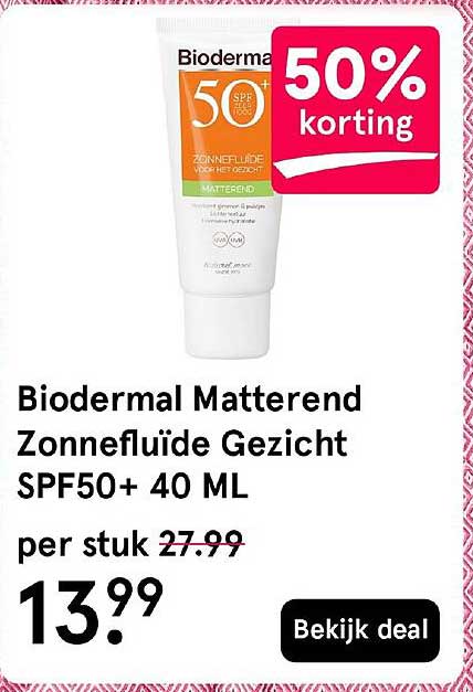 Biodermal Matterend Zonfluide Gezicht SPF50+ 40 ML 50% korting