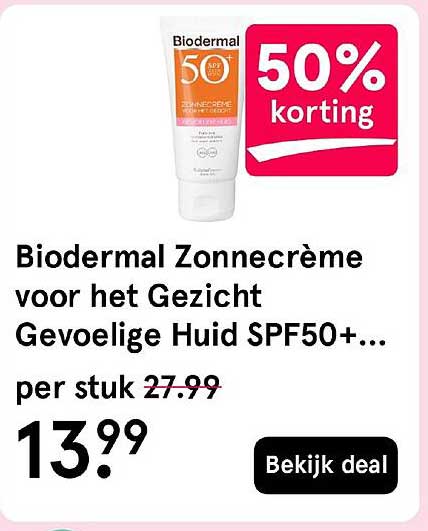 Biodermal Zonnecrème voor het Gezicht Gevoelige Huid SPF50+... 50% korting
