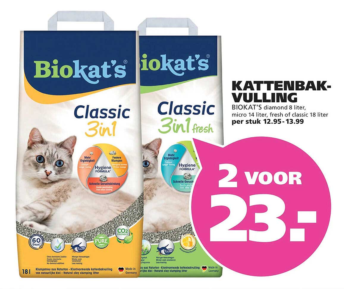 Biokat's Classic 3in1 / Classic 3in1 fresh kattenbakvulling 2 voor 23,-