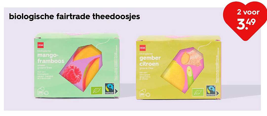 biologische fairtrade theedoosjes 2 voor 3,49
