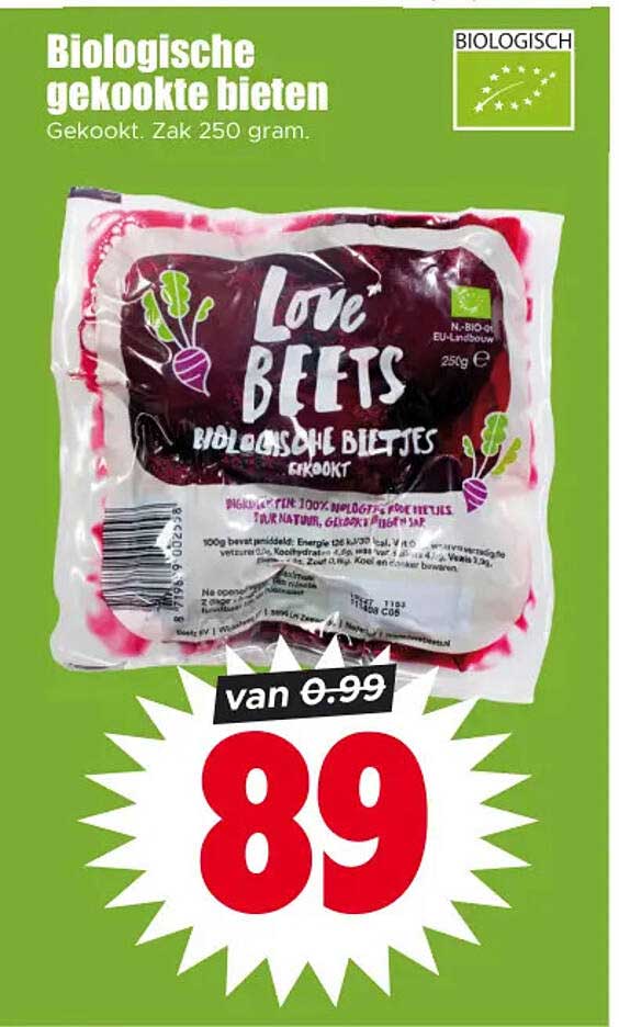 Biologische gekookte bieten Gekookt. Zak 250 gram