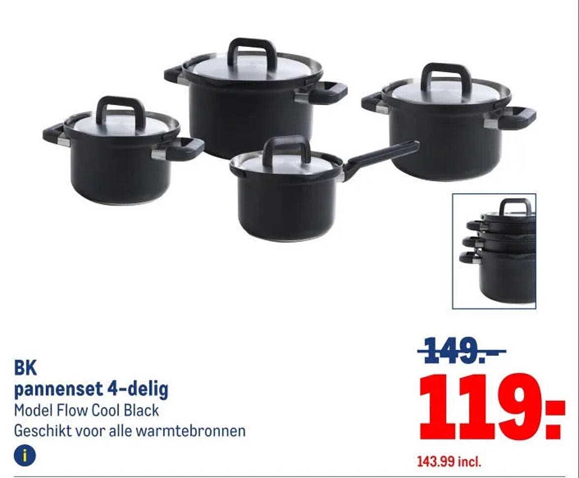 BK pannenset 4-delig Model Flow Cool Black Geschikt voor alle warmtebronnen
