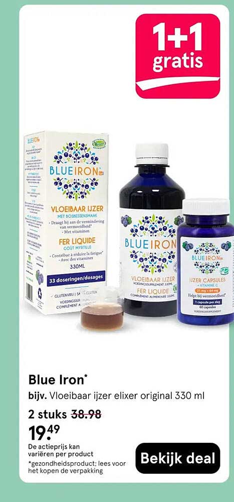 Blue Iron* bijv. Vloeibaar ijzer elixir original 330 ml 1+1 gratis