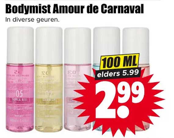 Bodymist Amour de Carnaval in diverse geuren