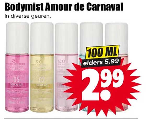 Bodymist Amour de Carnaval in diverse geuren