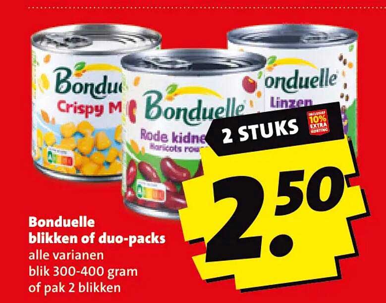 Bonduelle blikken of duo-packs alle varianten blik 300-400 gram of pak 2 blikken 2 STUKS