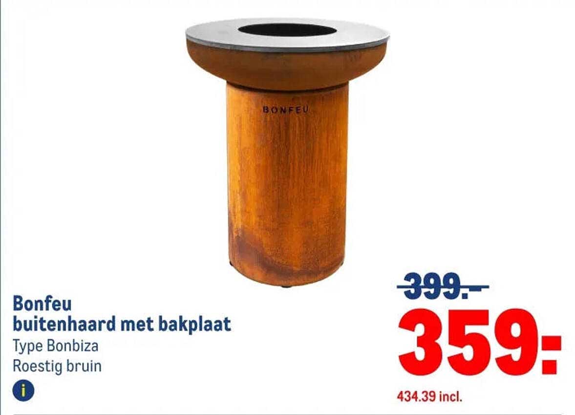 Bonfeu buitenhaard met bakplaat Type Bonbiza Roestig bruin