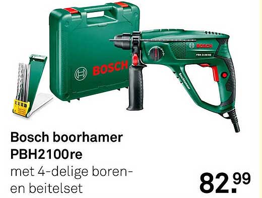Bosch boorhamer PBH2100re met 4-delige boren- en beitelset