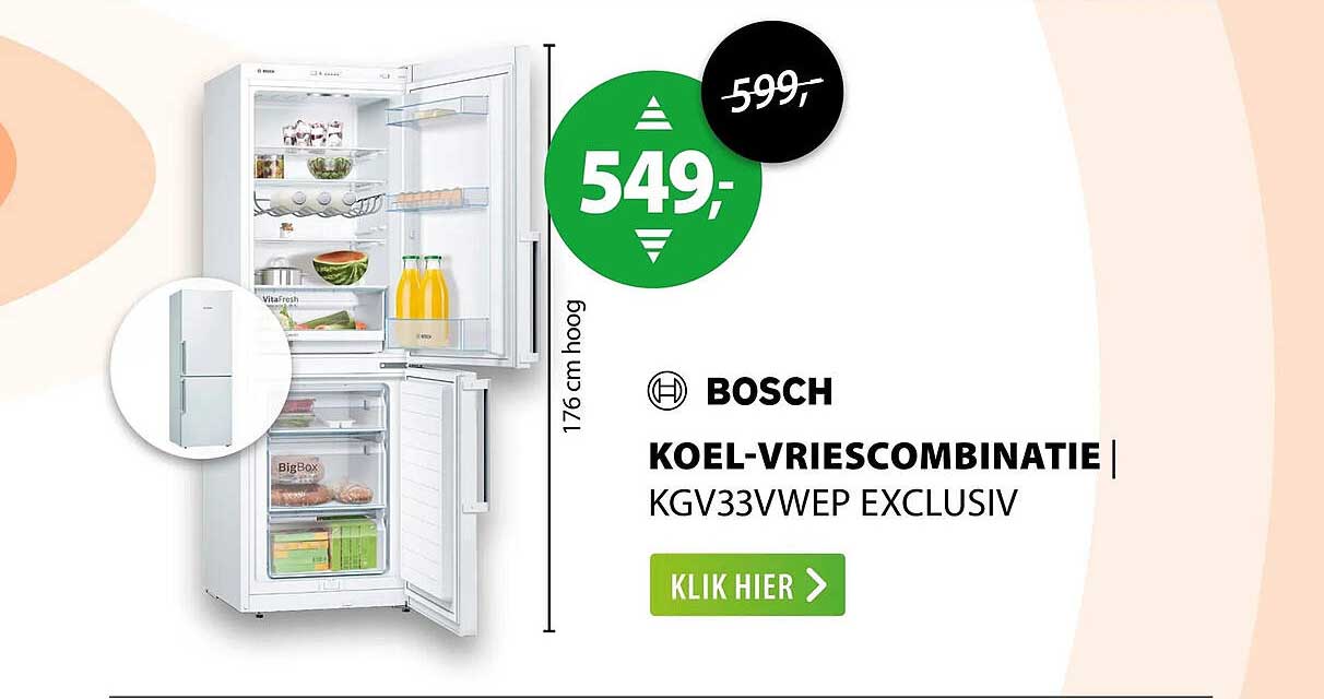 BOSCH KOEL-VRIESCOMBINATIE KGV33VWEP EXCLUSIV