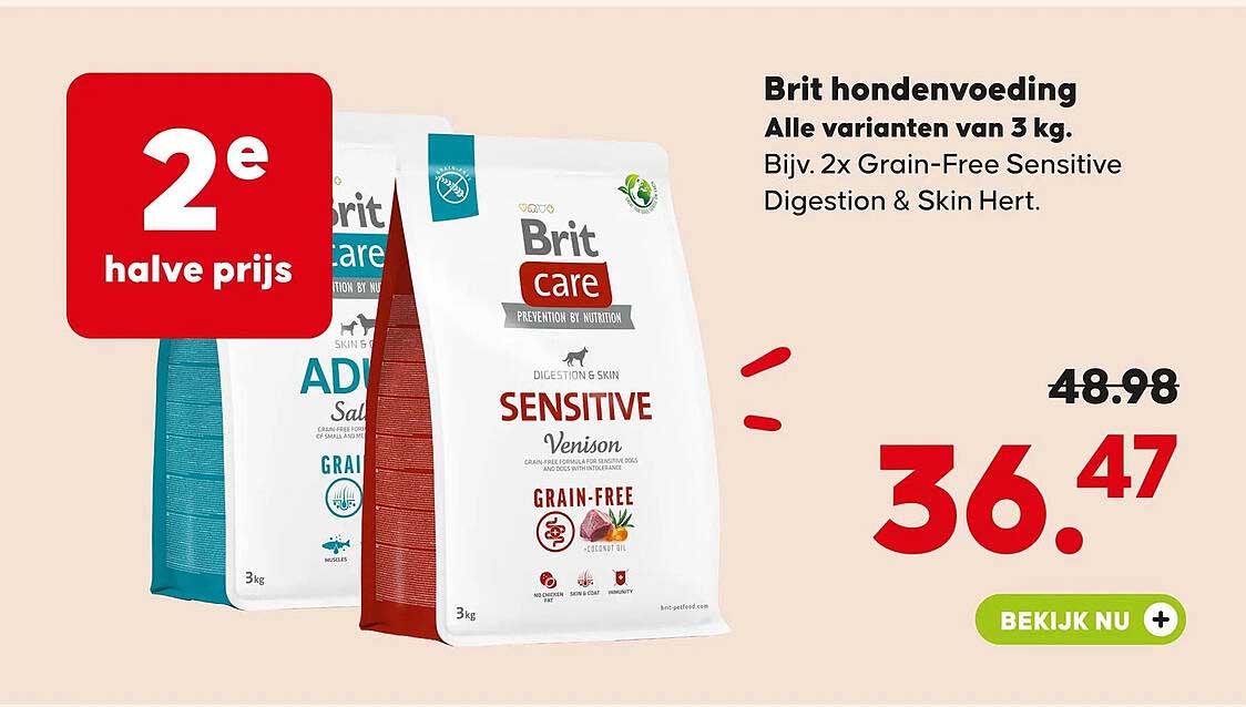 Brit hondenvoeding Alle varianten van 3 kg. 2e halve prijs