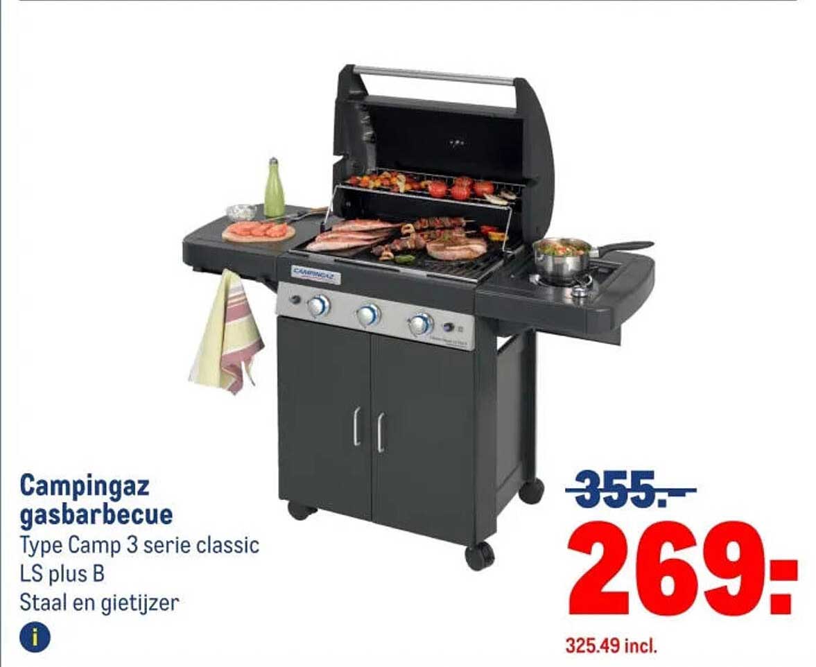 Campingaz gasbarbecue Type Camp 3 serie classic LS plus B Staal en gietijzer