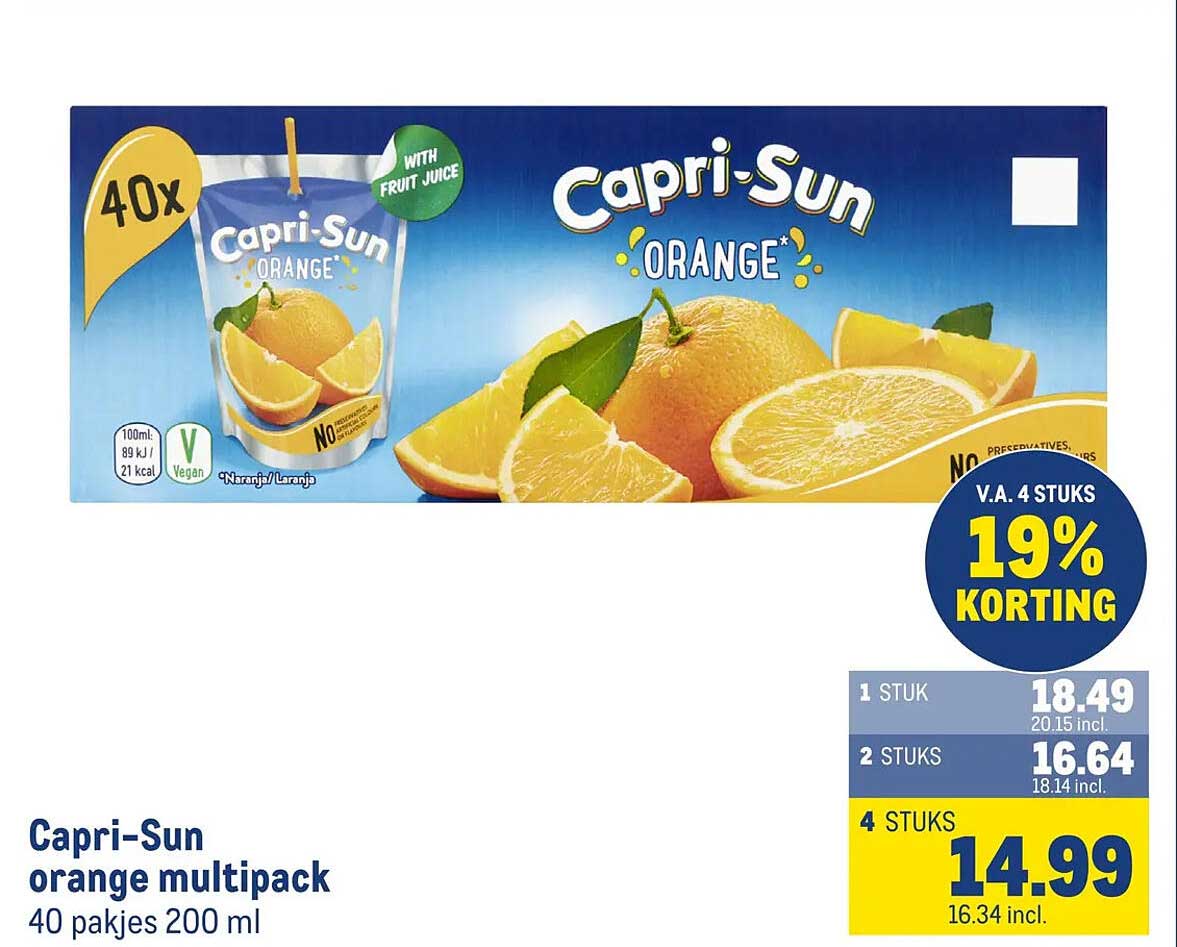 Capri-Sun orange multipack 40 pakjes 200 ml V.A. 4 STUKS 19% KORTING