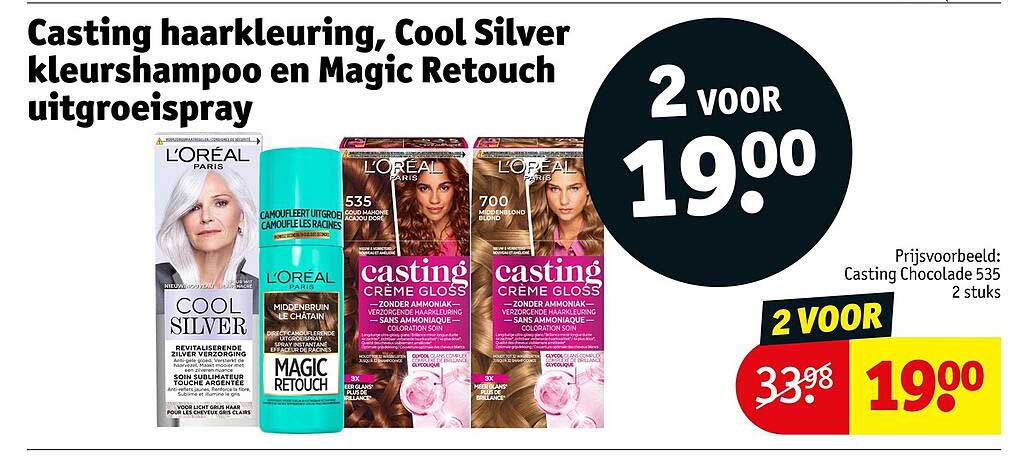 Casting haarkleuring, Cool Silver kleurshampoo en Magic Retouch uitgroeispray 2 voor 19.00