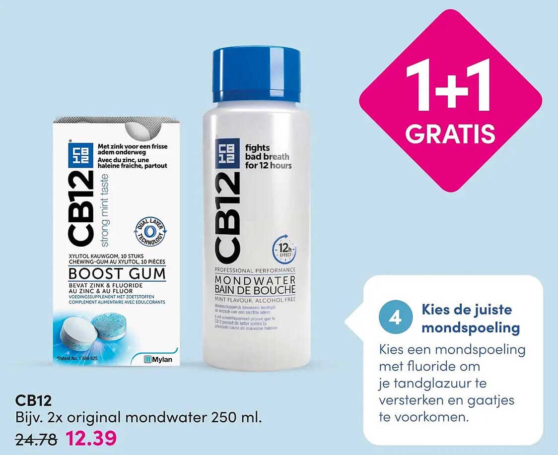 CB12 Bijv. 2x original mondwater 250 ml. 1+1 gratis