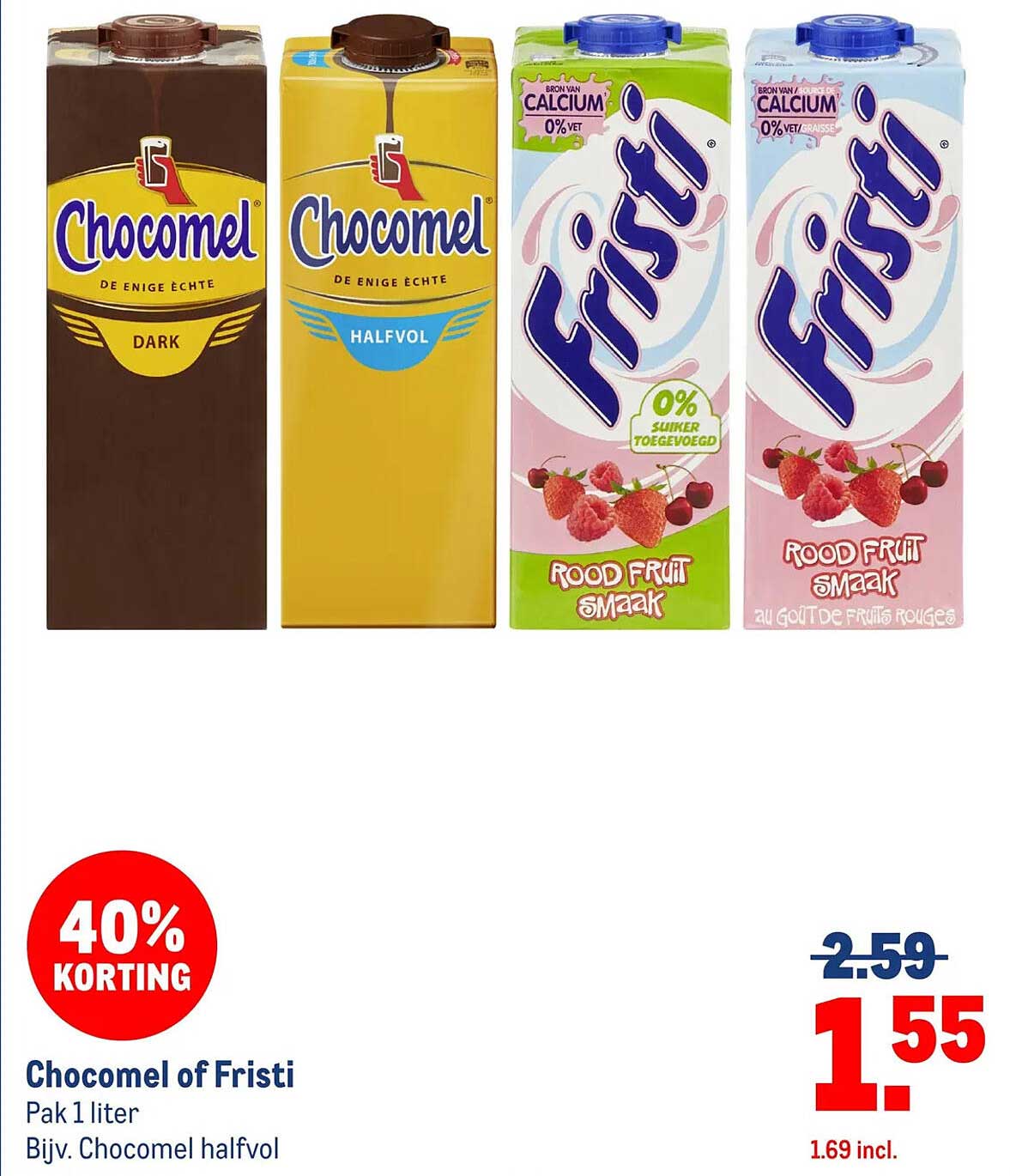 Chocomel of Fristi Pak 1 liter Bijv. Chocomel halfvol