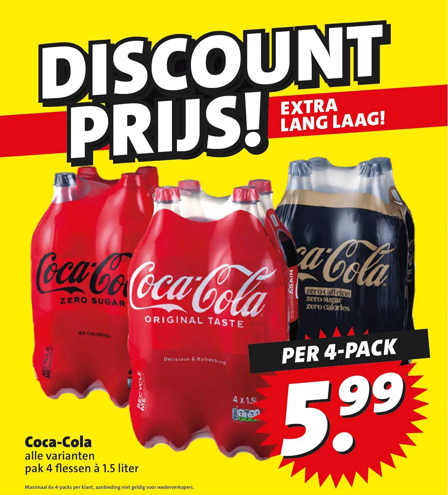 Coca-Cola alle varianten pak 4 flessen à 1.5 liter