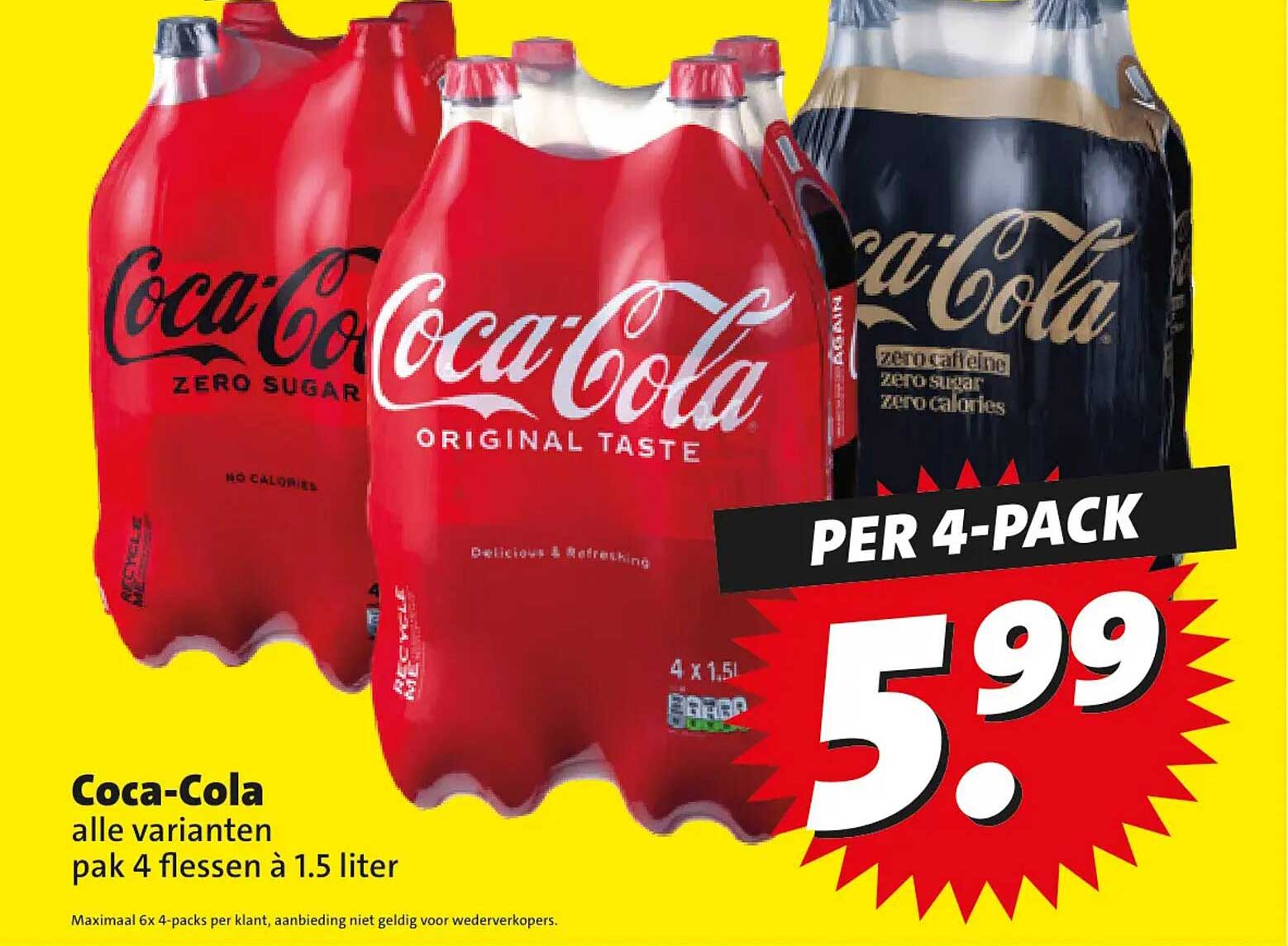 Coca-Cola alle varianten pak 4 flessen à 1.5 liter