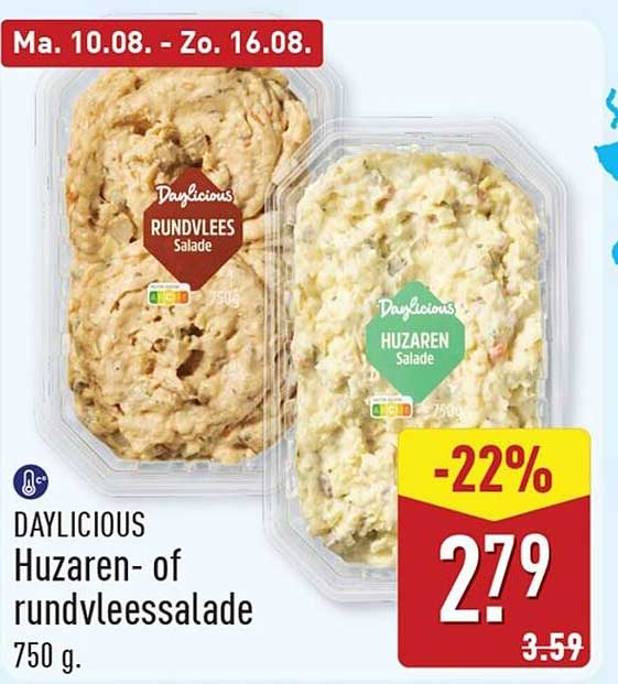 DAYLICIOUS Huzaren- of rundvleessalade 750 g -22%