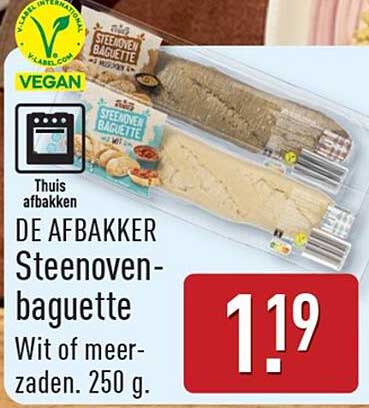 DE AFBAKKER Steenoven-baguette Wit of meerzaden. 250 g.