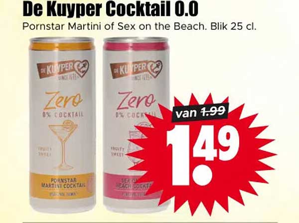 De Kuyper Cocktail 0.0 Pornstar Martini of Sex on the Beach. Blik 25 cl.