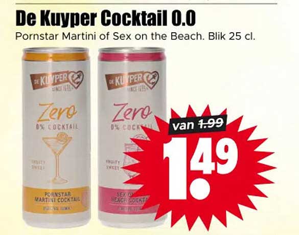 De Kuyper Cocktail 0.0 Pornstar Martini of Sex on the Beach. Blik 25 cl.
