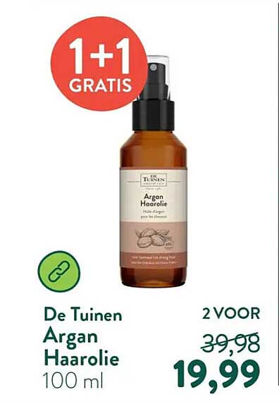 De Tuinen Argan Haarolie 100 ml 1+1 GRATIS