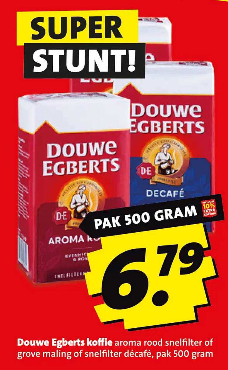 Douwe Egberts koffie aroma rood snelfilter of grove maling of snelfilter décafé, pak 500 gram