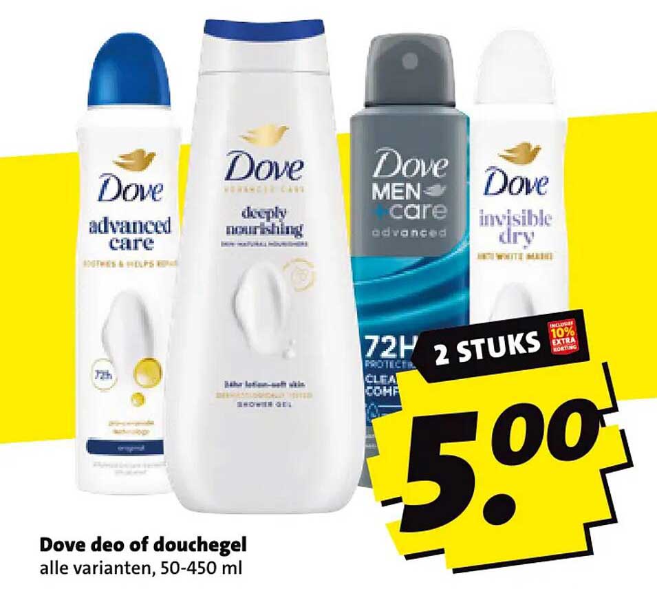 Dove deo of douchegel alle varianten, 50-450 ml 2 STUKS