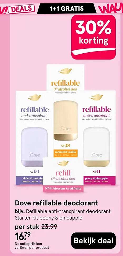 Dove refillable deodorant 1+1 GRATIS