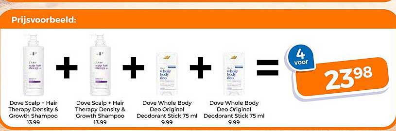 Dove Scalp + Hair Therapy Density & Growth Shampoo + Dove Scalp + Hair Therapy Density & Growth Shampoo + Dove Whole Body Deo Original Deodorant Stick 75 ml + Dove Whole Body Deo Original Deodorant Stick 75 ml 4 voor