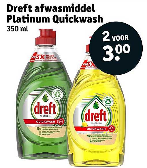Dreft afwasmiddel Platinum Quickwash 350 ml 2 voor 3.00
