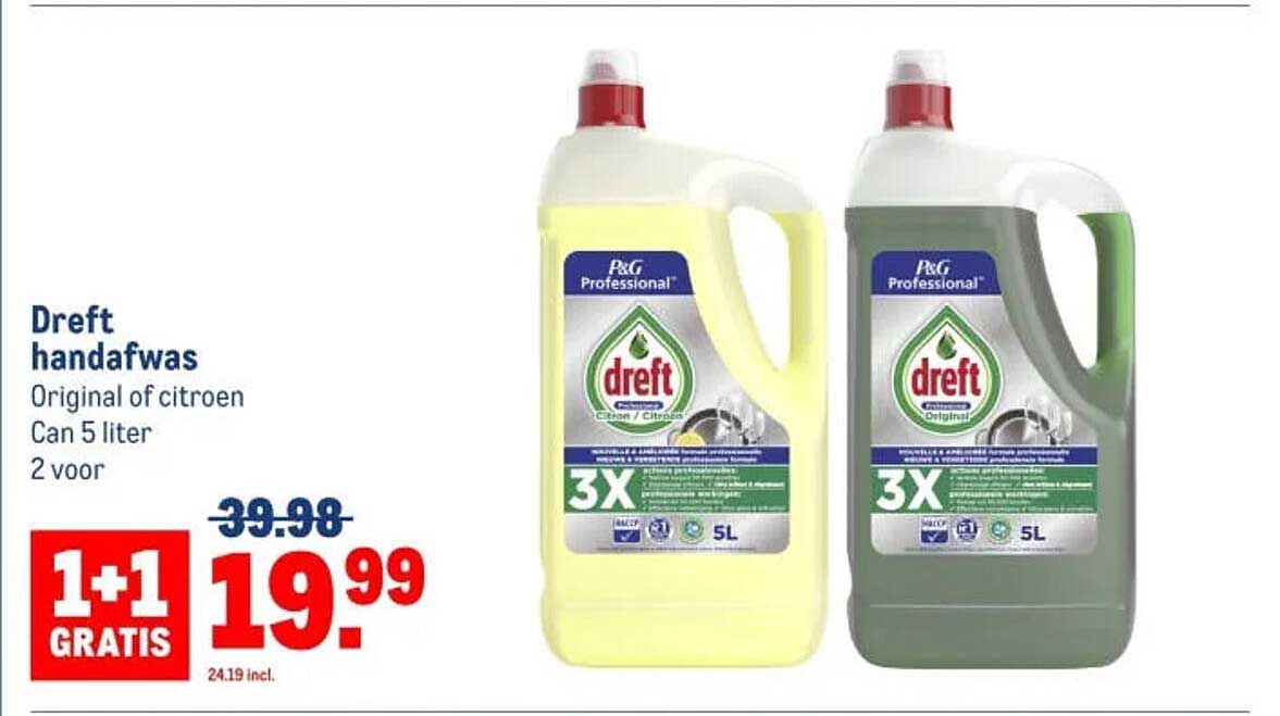 Dreft handafwas Original of citroen Can 5 liter 2 voor 1+1 GRATIS