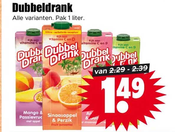 Dubbeldrank Alle varianten. Pak 1 liter.