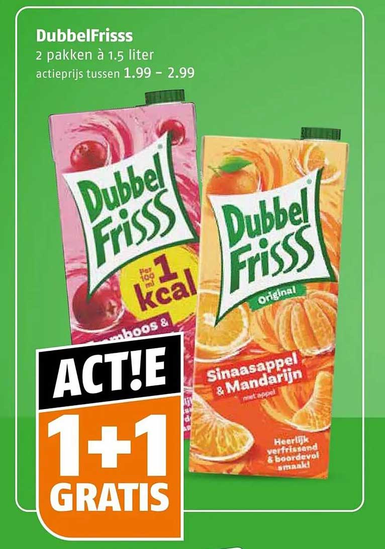 DubbelFrisss 2 pakken à 1.5 liter 1+1 gratis