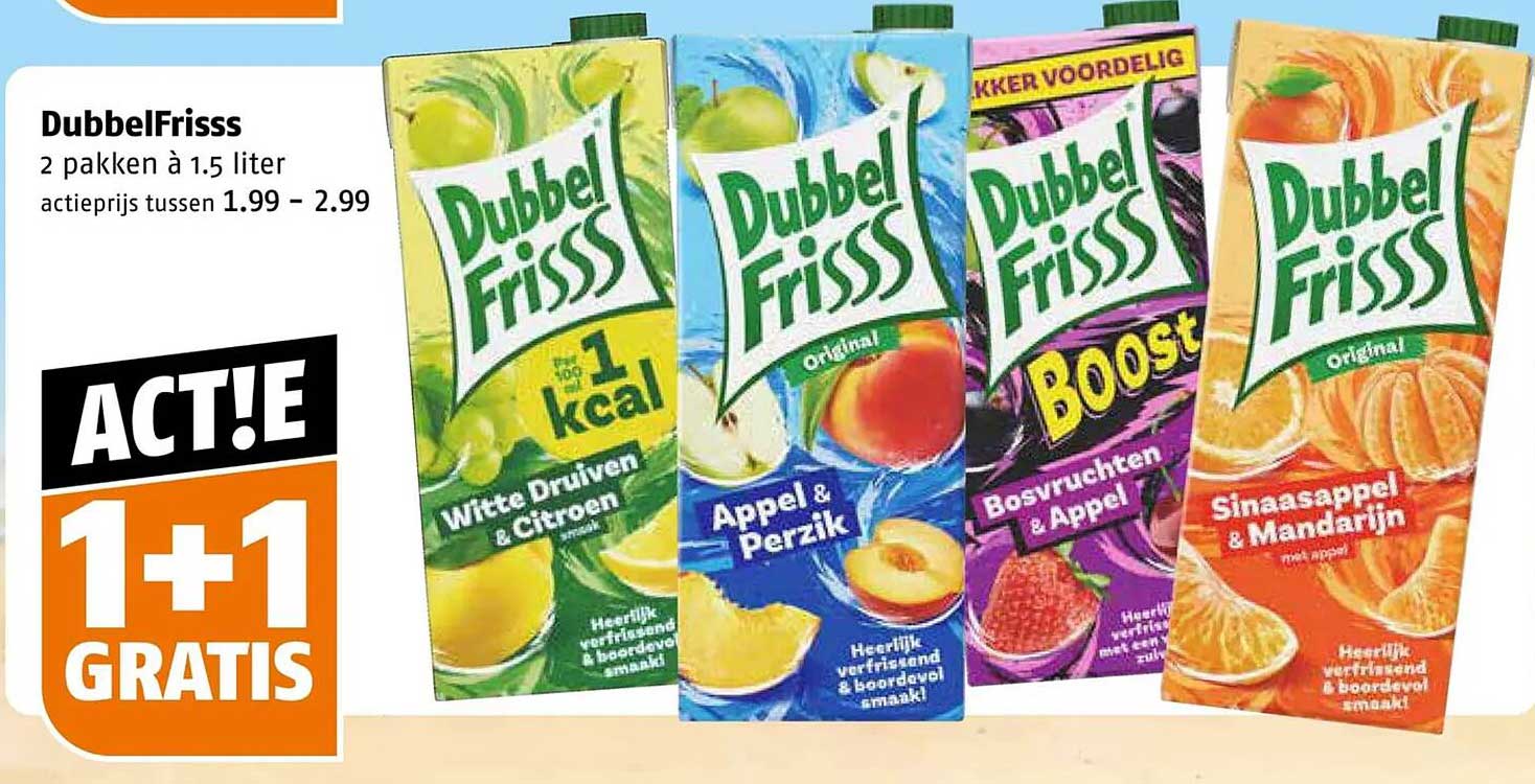 DubbelFrisss 2 pakken à 1.5 liter 1+1 gratis