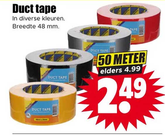 Duct tape In diverse kleuren. Breedte 48 mm. 50 METER elders 4.99